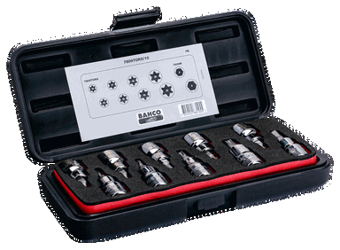 Zestaw 10 nasadek 1/2” z końcówkami TORX i PHILLIPS w metalowym pudełku BAHCO