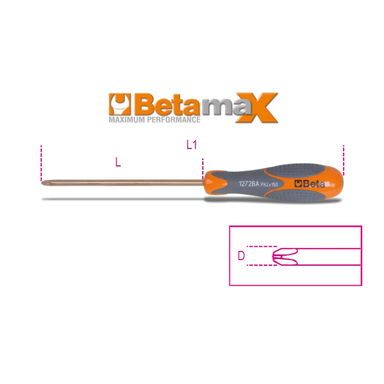 Wkrętak krzyżowy nieiskrzący CU-BE PH3x8x200 mm, 1272BA Beta