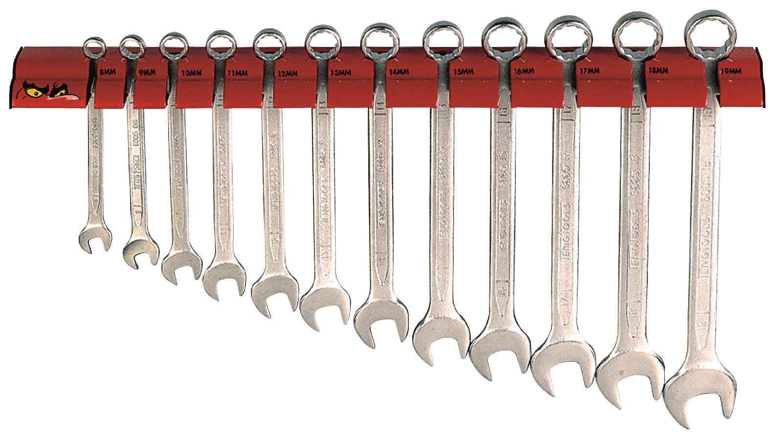 Klucze płasko-oczkowe na wieszaku ściennym Teng Tools WRSP12