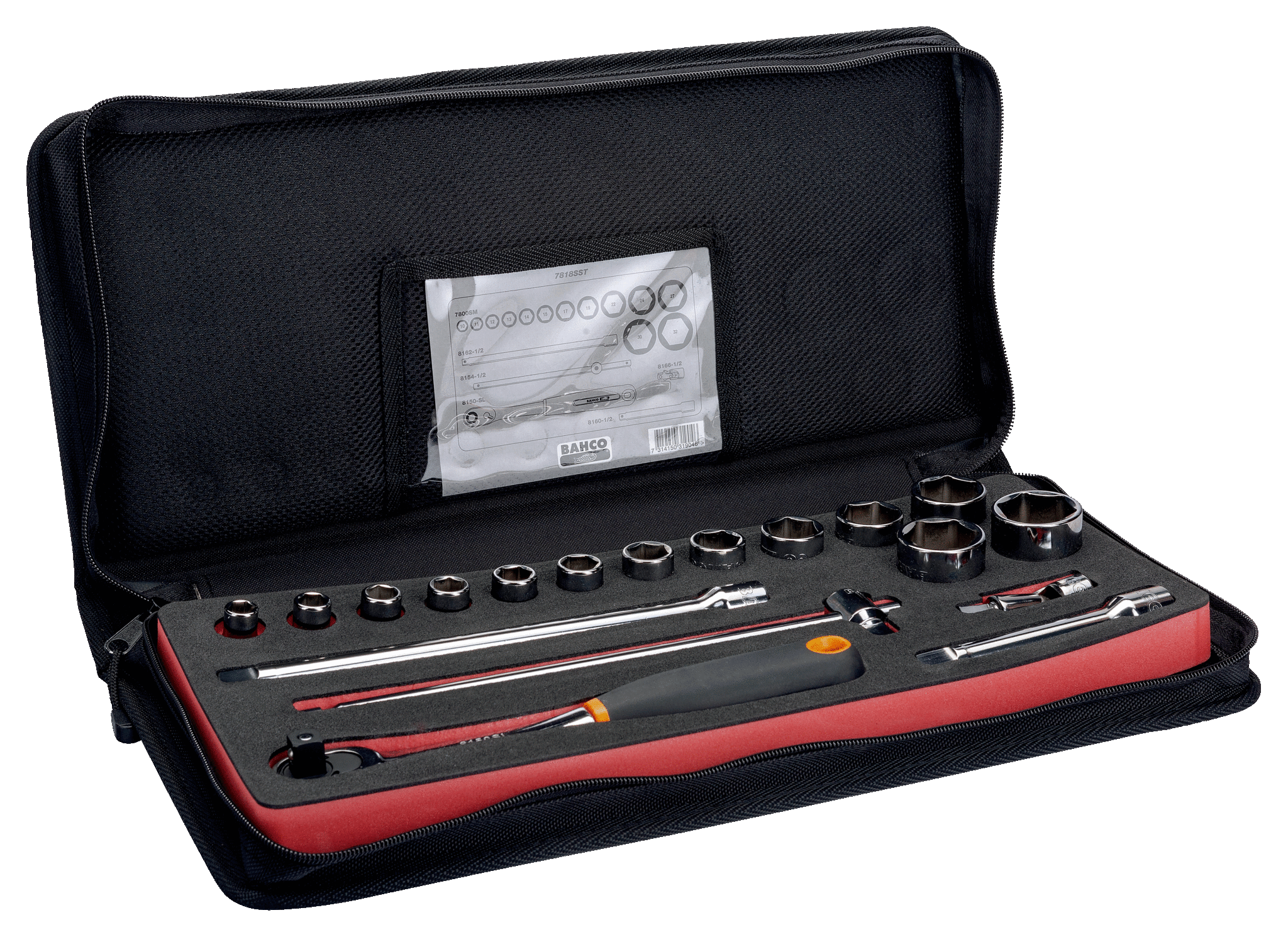 Nasadki 1/2'' zestaw 18 elementów w etui materiałowym BAHCO