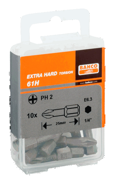 Bit utwardzony 1/4" Torsion PH2x25 mm, 10 szt. BAHCO
