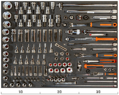 Zestaw nasadek 1/4" + 1/2" + 3/8" w wytłoczce - 168 el. BAHCO