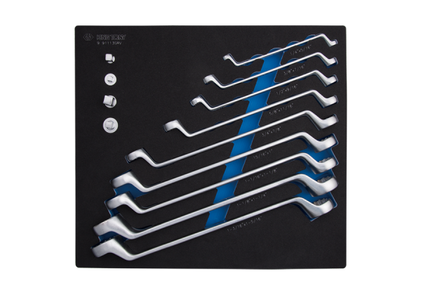 ZESTAW KLUCZY OCZKOWO ODGIĘTYCH 1/4" - 1-5/16" ORAZ REDUKCJE, WKŁAD Z PIANKI EVA DO WÓZKA King Tony