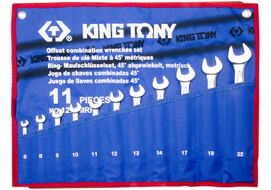 ZESTAW KLUCZY PŁASKO-OCZKOWYCH ODGIĘTYCH 11cz. 6 - 22mm, ETUI King Tony