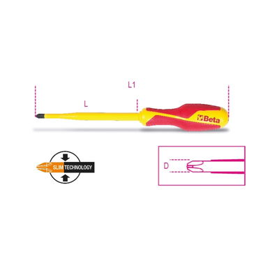 Wkrętak krzyżowy wąski izolowany do 1000V PH1x4.5x80 mm, 1272MQF Beta