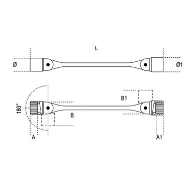 Klucz nasadowy przegubowy dwustronny 12-kątny 6x7 mm, 80 Beta