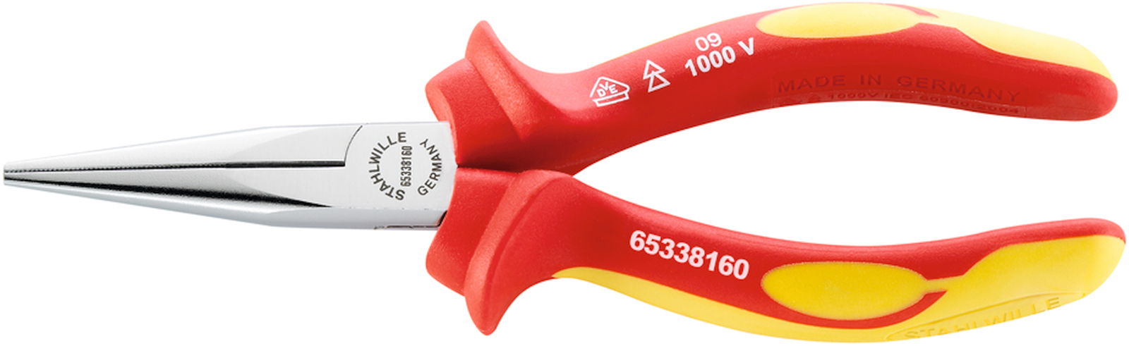 Szczypce półokrągłe "Langbeck"dla mechaników izolowane VDE1000V długie L=160mm ; chrom./izolow. STAHLWILLE