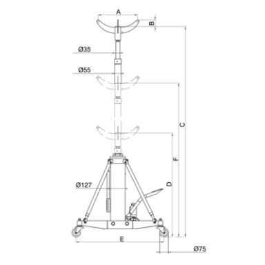 Podnośnik hydrauliczny 1000 kg, wysokość 899-1899 mm, 36 ruchów do maksymalnej wysokości BAHCO