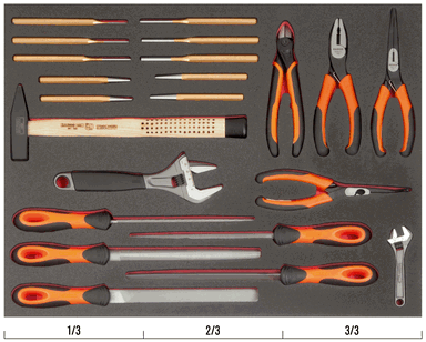 Wkład narzędziowy - klucze nastawne, narzędzia do pobijania, pilniki warsztatowe, szczypce BAHCO