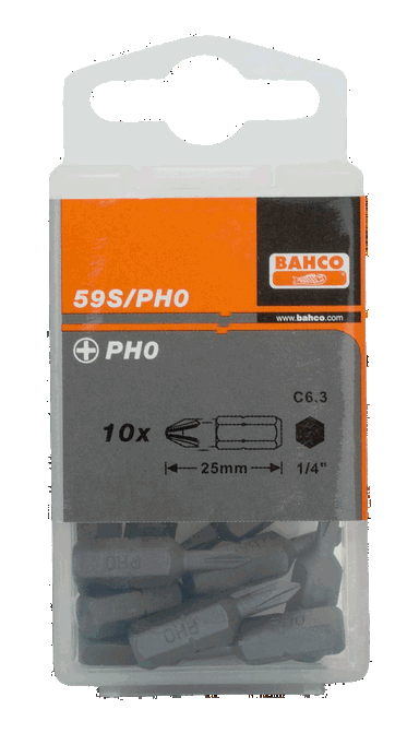 Bit 1/4" PH0x25 mm, 10 szt. BAHCO