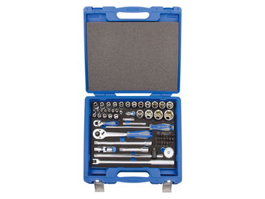 ZESTAW NASADEK 1/4"+1/2" I BITÓW 60cz. NASADKI KRÓTKIE 6-kąt.4-32mm Z GRZECHOTKĄ I AKCESORIAMI, WALIZKA King Tony