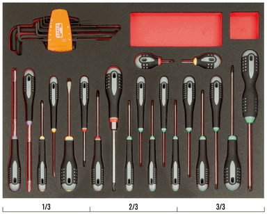 Wkład narzędziowy - Wkrętaki PŁ, PH, Nasadkowy, TORX, Imbusy - 29 elementów BAHCO