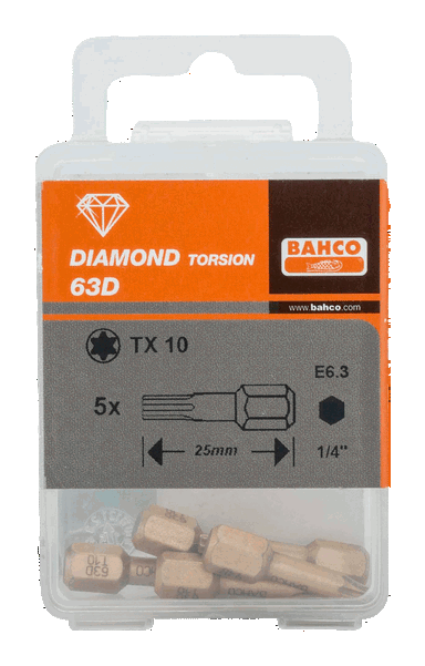 Bit diamentowy 1/4" do śrub TORX T40x25 mm, 5 szt. BAHCO