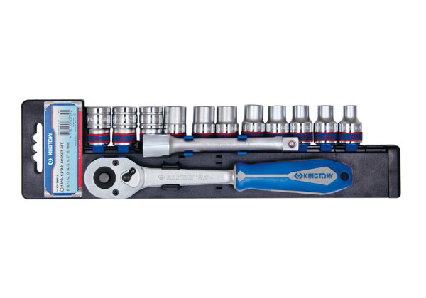 ZESTAW NASADEK 1/2" 13cz. KRÓTKIE 6-kąt. 8 - 19mm Z GRZECHOTKĄ I PRZEDŁUŻKĄ King Tony