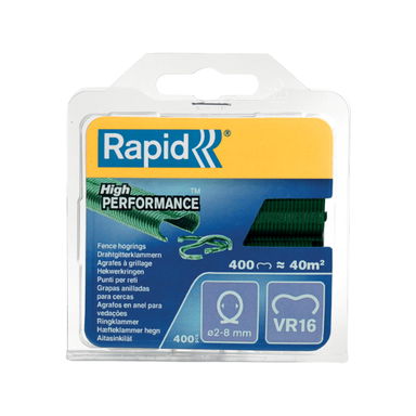 Zszywki zaciskowe do ogrodzenia Rapid VR16, zielone - opakowanie 400 szt.