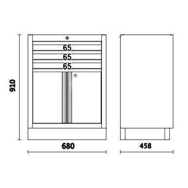 Moduł stały 3 szuflady i 2-drzwiowa szafka systemu C45PRO, 4500/C45PRO/M3A Beta