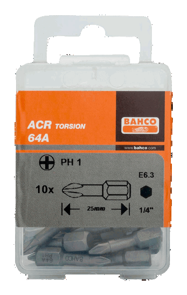 Bit udarowy 1/4" Torsion ACR PH3x25 mm, 10 szt. BAHCO