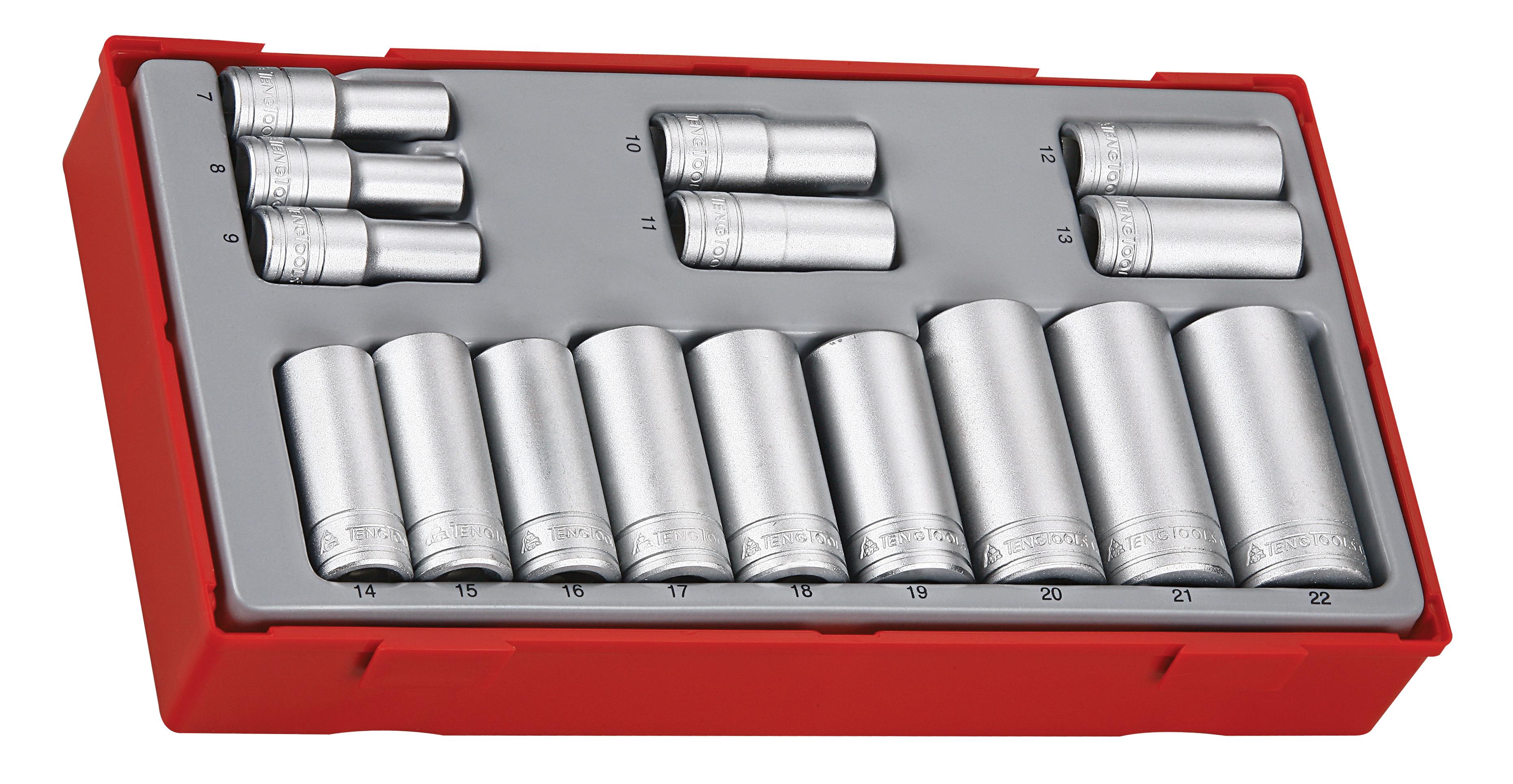 16-elementowy zestaw kluczy nasadowych z chwytem kwadratowym 3/8" Teng Tools TT3816