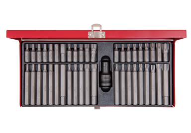 ZESTAW BITÓW 10mm 43cz. Z UCHWYTEM UDAROWYM 414710M, HEX 4 - 12mm, TORX T20 - T60, SPLINE 5 - 12mm, KASETA King Tony