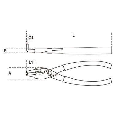 Szczypce do pierścieni segera wewnętrznych odgięte o 90° 190 mm, Ø 40-100 mm, 1034L Beta