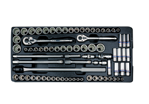 ZESTAW NASADEK 3/8" + 1/2" 78cz. KRÓTKIE/DŁUGIE 6/12-kąt. 8 - 32mm, CALOWE 3/8" - 1-1/4", Z AKCESORIAMI, WKŁAD DO WÓZKA King Tony