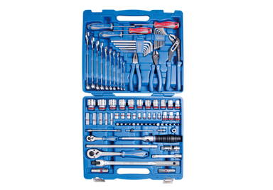 ZESTAW NARZĘDZI 87 cz. NASADKI CALOWE 1/4"+1/2", 5/32" -1-1/4" 6-kąt. Z GRZECHOTKAMI, SZCZYPCE, WKRĘTAKI, KLUCZE I AKCESORIA, WA King Tony