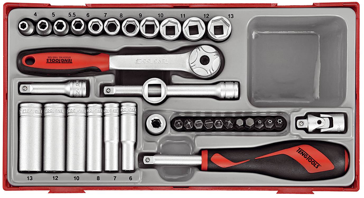 Zestaw kluczy nasadowych z chwytem □ ¼" Teng Tools TT1435