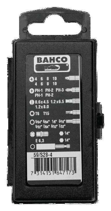 Zestaw bitów wkrętakowych i adapter 1/4” – 28 szt. Phillips, TORX, TORQ-set BAHCO