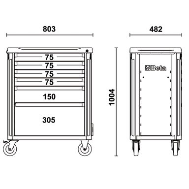 Wózek narzędziowy stalowy z 6 szufladami, szary, 3700/C37/6-G Beta