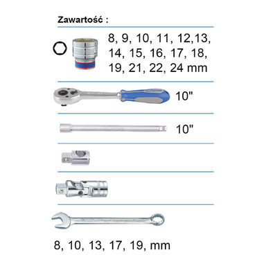  KING TONY - ZESTAW NASADEK 1/2" 24cz. KRÓTKIE 6-kąt. 8-24mm, KLUCZE PŁASKO OCZKOWE, AKCESORIA, WALIZKA GRATIS King Tony