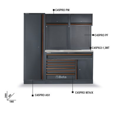 Zestaw mebli warsztatowych systemu C45PRO, 4500/C45PRO/EX Beta