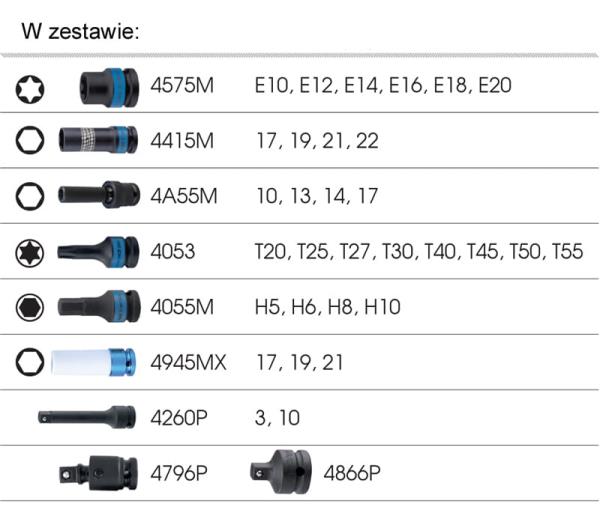 ZESTAW NASADEK UDAROWYCH 1/2" 33cz., WKŁAD Z PIANKI EVA DO WÓZKA King Tony