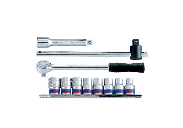 ZESTAW NARZĘDZI 1/2" 11cz. NASADKI 6-kąt. 10 - 19mm Z GRZECHOTKĄ, POKRĘTŁEM I PRZEDŁUŻKĄ King Tony