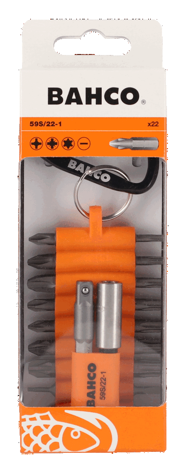 Zestaw bitów 22 szt. PH, PZ, T, SL z uchwytem magnetycznym i adapterem nasadkowym 1/4” BAHCO