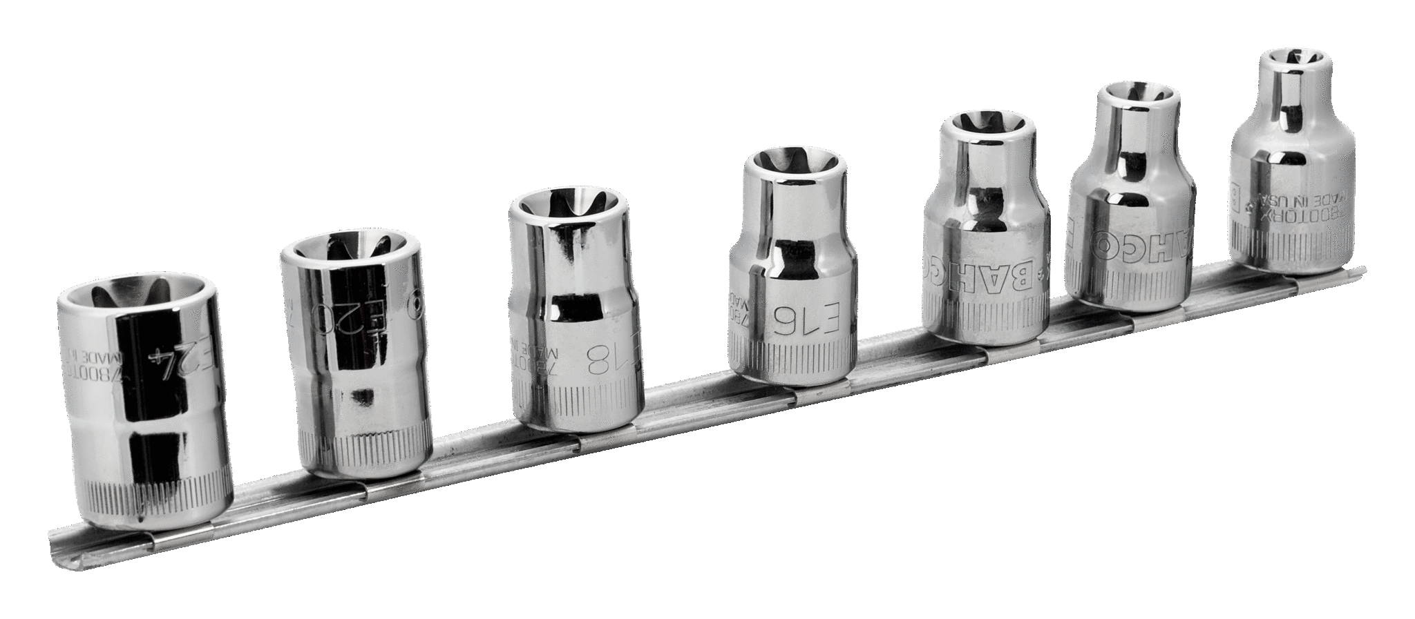 Nasadki 1/2" TORX, zestaw 7 szt. na szynie BAHCO