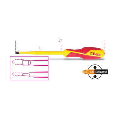 Wkrętak płaski wąski izolowany do 1000V 0.6x3.5x200 mm, 1274MQF Beta