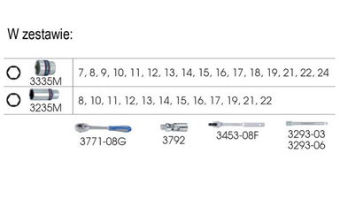 ZESTAW NARZĘDZI 3/8" NASADKI 6-kąt. 7-24 mm 33 cz. King Tony