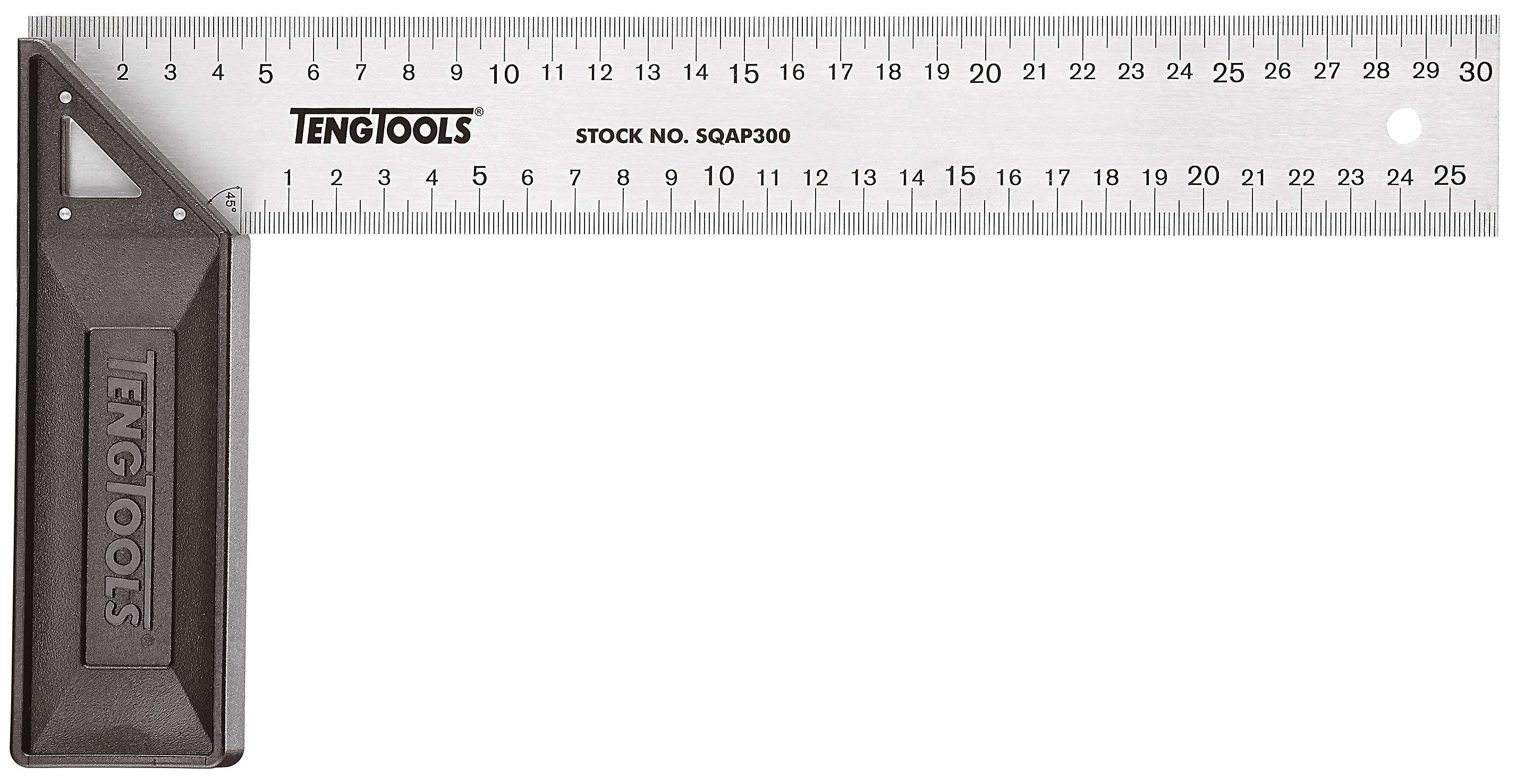 Kątownik stolarski z połączeniem uciosowym i przykładnią z tworzywa sztucznego 250 mm SQAP250 Teng Tools