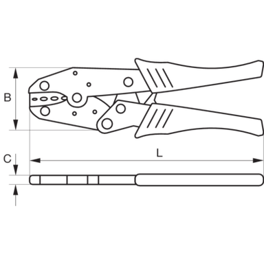 Szczypce do zagniatania końcówek konektorów, nieizolowane, mechanizm zapadkowy, 225mm BAHCO