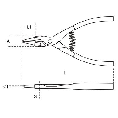 Szczypce do pierścieni segera 140x1.3 mm zakres 10-25 mm, 1036 Beta