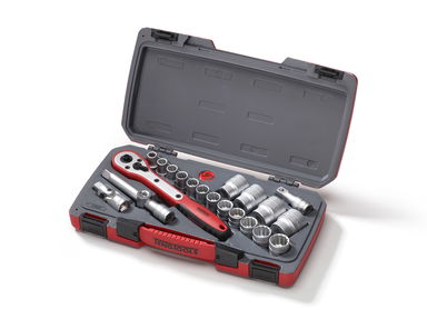 21-elementowy zestaw narzędzi nasadowych z chwytem kwadratowym 1/2". Teng Tools T1221