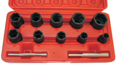 ZESTAW NASADEK UDAROWYCH 3/8" (8, 10, 12, 13mm) ORAZ 1/2" (14, 15, 16, 17, 19, 21mm) DO USZKODZONYCH ŚRUB