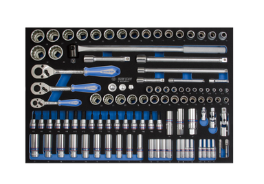 ZESTAW NASADEK 1/4"+3/8"+1/2" 103cz. 6-kąt./12-kąt 4 - 32mm Z AKCESORIAMI, WKŁAD Z PIANKI EVA DO WÓZKA King Tony