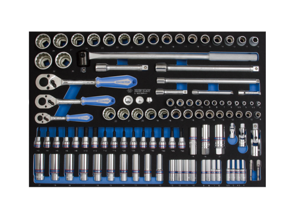 ZESTAW NASADEK 1/4"+3/8"+1/2" 103cz. 6-kąt./12-kąt 4 - 32mm Z AKCESORIAMI, WKŁAD Z PIANKI EVA DO WÓZKA King Tony