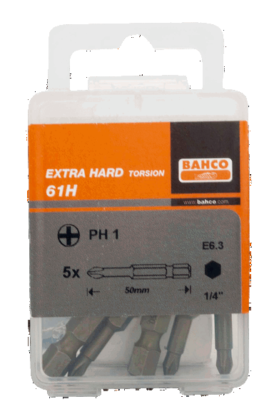 Bity utwardzane torsion Philips PH1 50 mm, zestaw 5 sztuk BAHCO