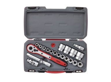 21-elementowy zestaw narzędzi nasadowych z chwytem kwadratowym 1/2". Teng Tools T1221