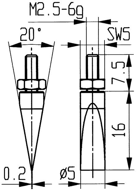 Koncowka pomiarowa ze wstawk.z weglika spiek., typ 20/ 5,0mm KÄFER