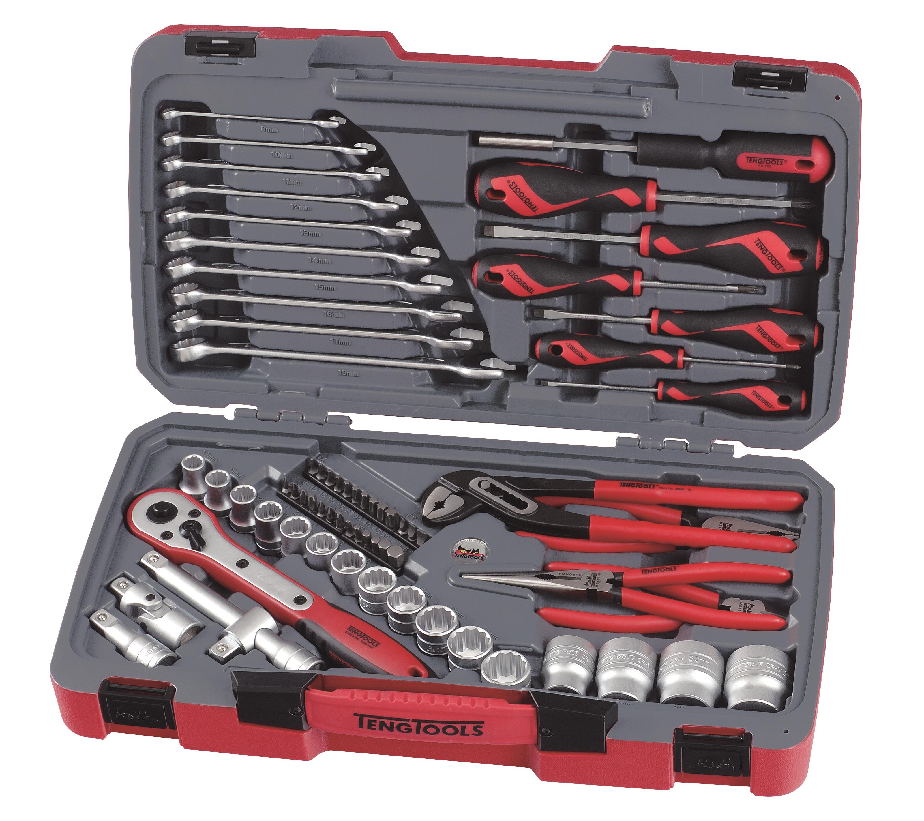 68-elementowy zestaw kluczy nasadowych z chwytem kwadratowym 1/2". Teng Tools T1268